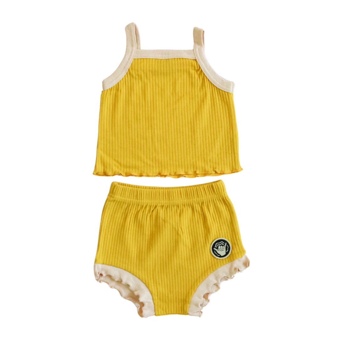 Golden Yellow Ribbed Two-Piece Set