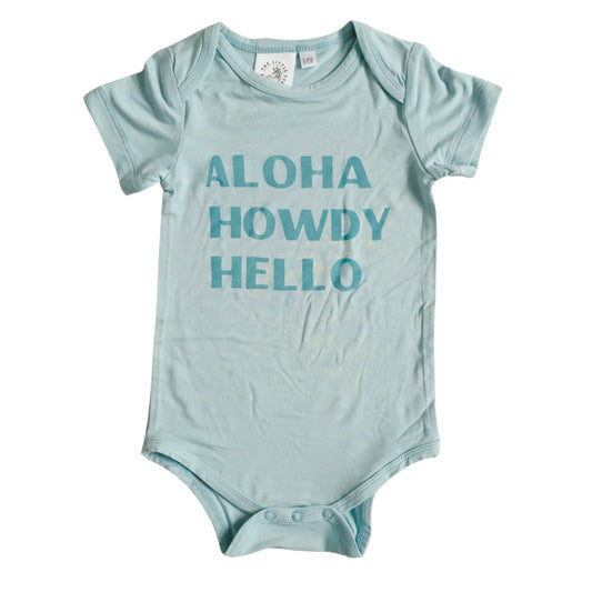 Aloha Howdy Hello Bamboo Onesie