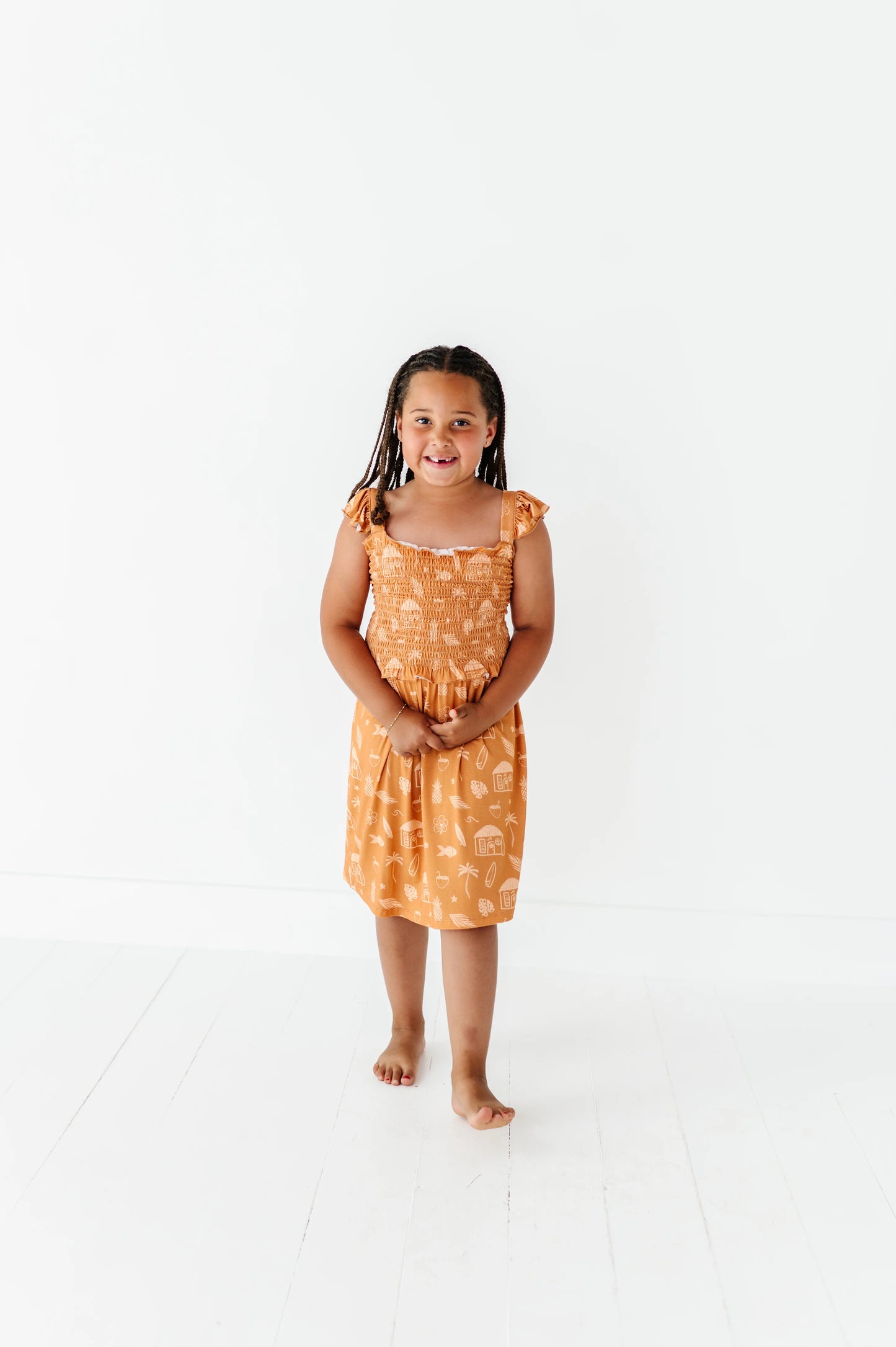 Tan Beach Smocked Bamboo Dress