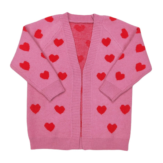 Pink + Red Heart Cardigan