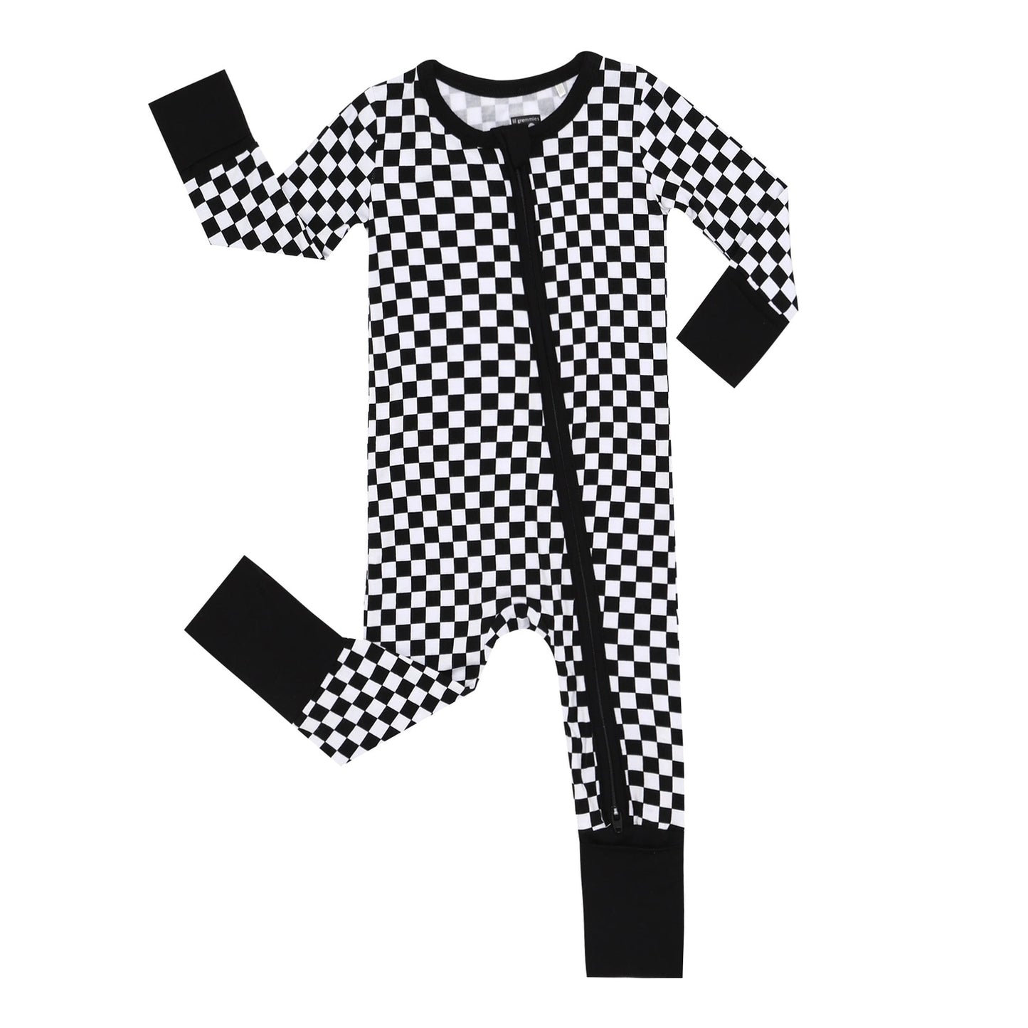 Black + White Checkered Bamboo PJ Romper