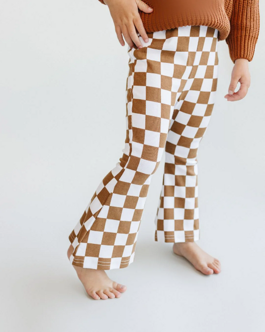 Checkered Flare Pants - Copper