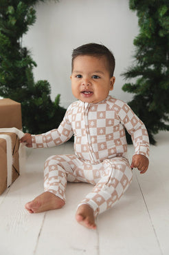 Pajama Zip Romper - Pine Checker Bamboo