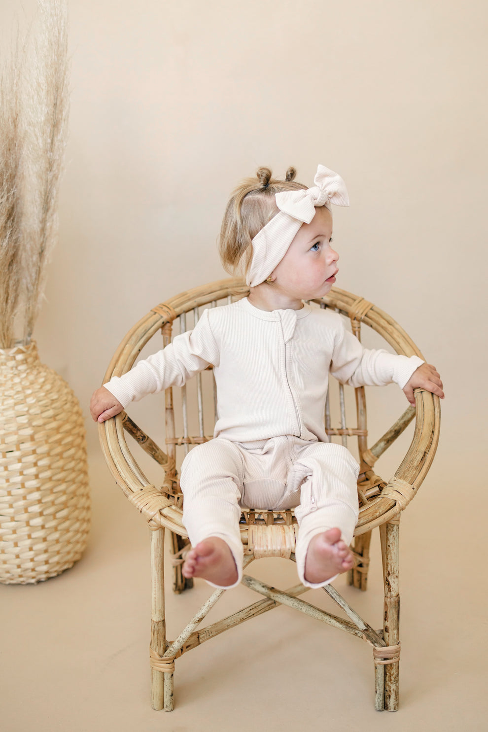 Solid Ribbed Bamboo Zippy Romper - Coconut Cream