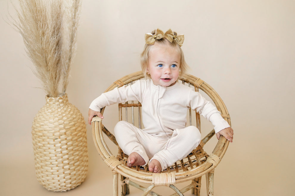 Solid Ribbed Bamboo Zippy Romper - Coconut Cream