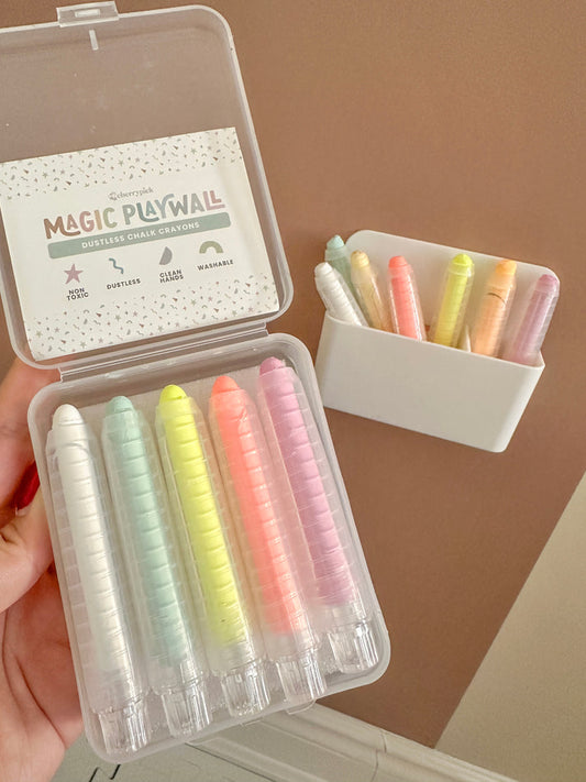 Dustless Chalk Crayons + Magnetic Holder Bundle for Magic Playwall - Neon