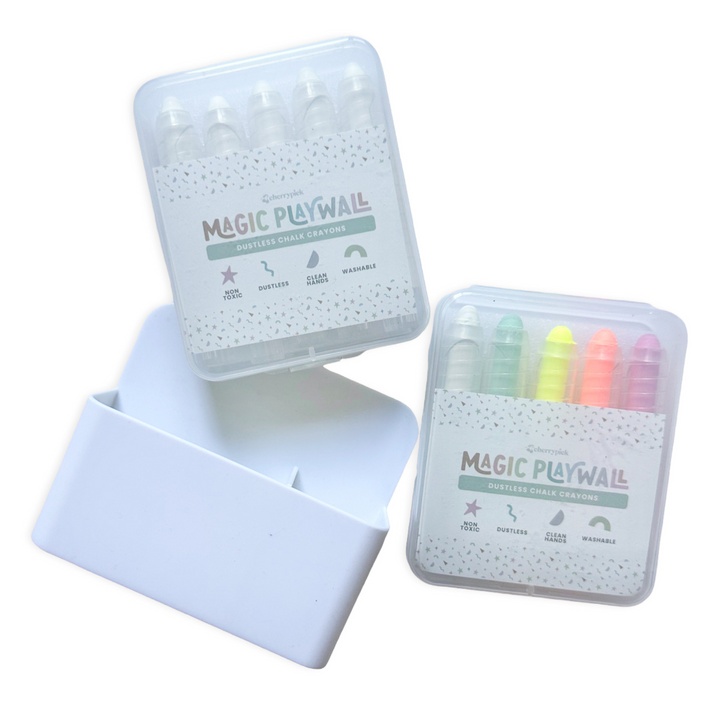 Dustless Chalk Crayons + Magnetic Holder Bundle for Magic Playwall - White