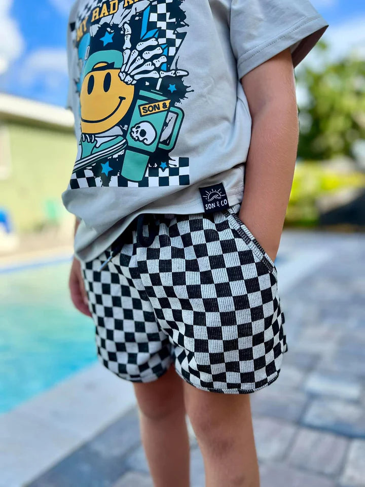 Black + Grey Checkered Shorts