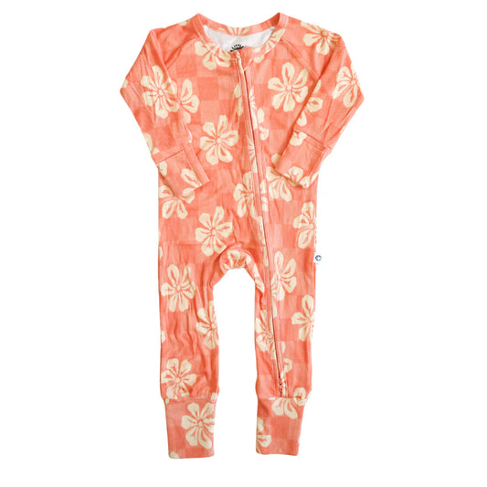 Hibiscus Ribbed Bamboo PJ Romper - Pink