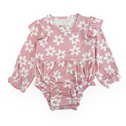 Valentine's Bamboo Ruffle Bubble Romper - Floral Hearts