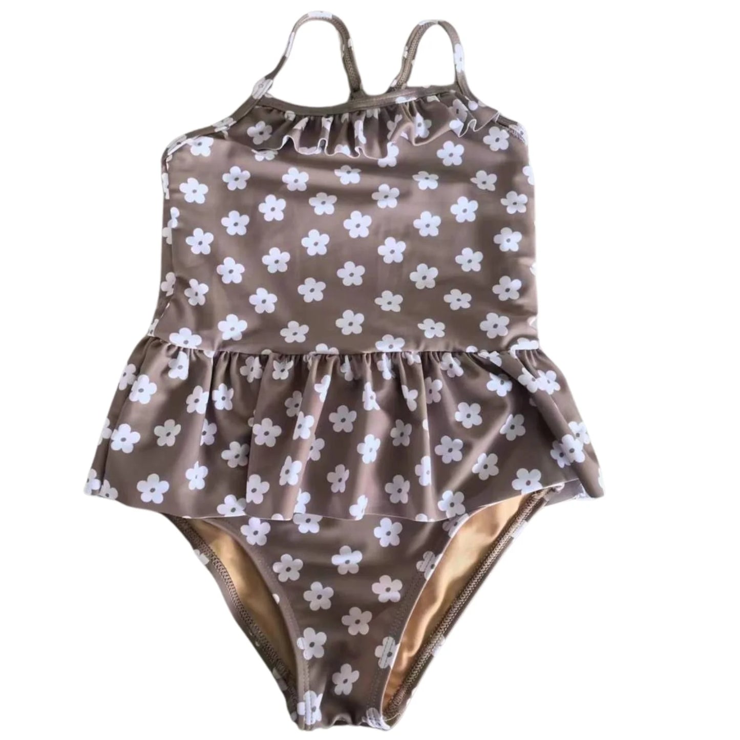 Brown Daisy Skirted Swimsuit